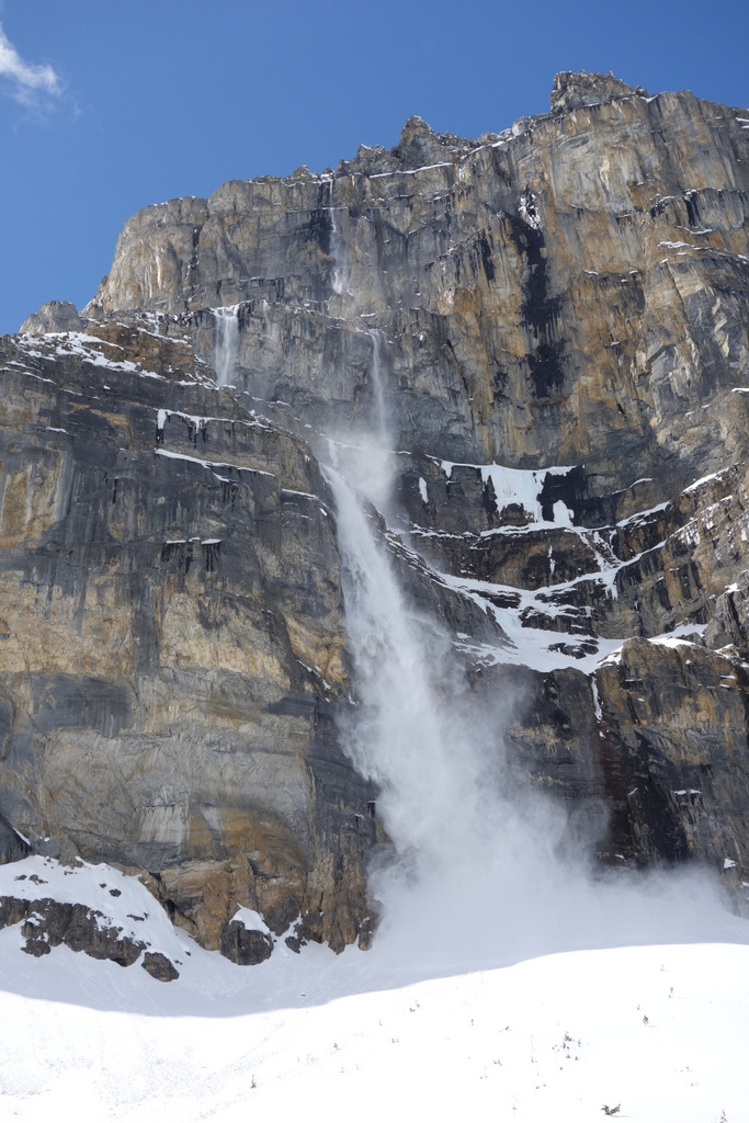 Avalanches thunder down the cliffs