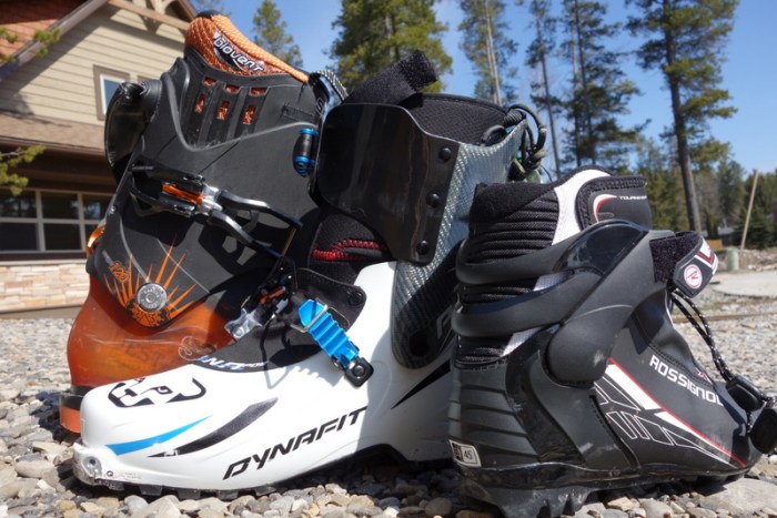 A comparison - beefy AT boots, my new dynafits, cross country boots