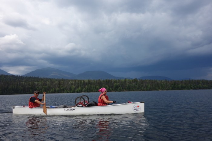 A thunderstorm looms over Spectacle Lakes
