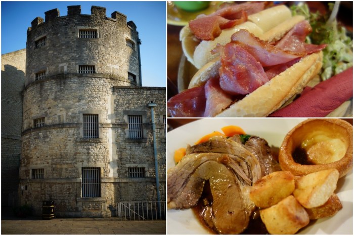 Oxford Castle, bacon breakfast sandwich, sunday roast