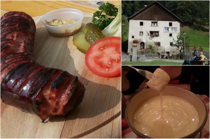 Swiss sausage, Heidiland, fondue at Raclette Stube in Zurich