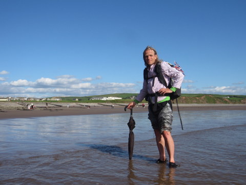 Dipping our feet in the Irish Sea.