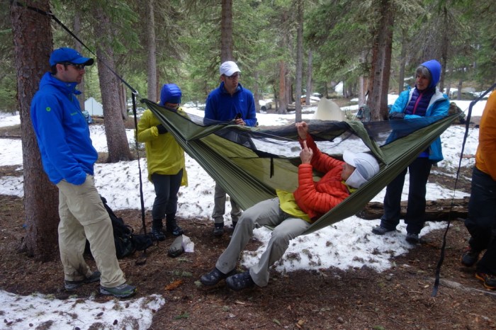 Andrew tests out a hammock