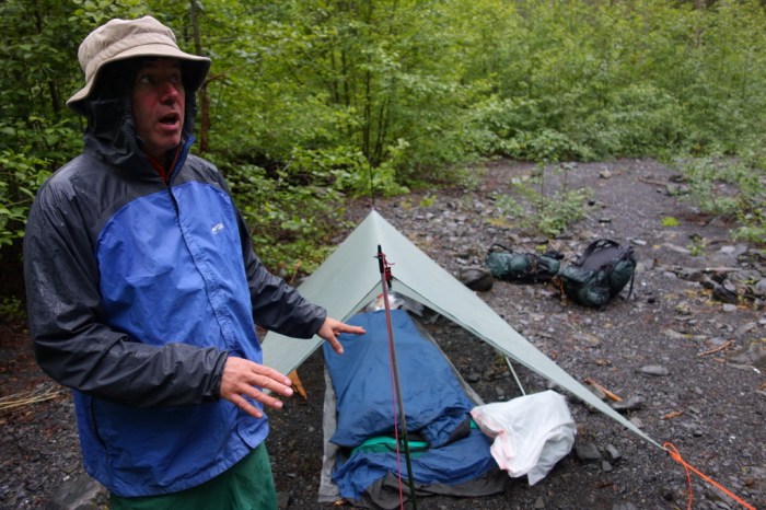 Always animated. Mike Clelland shows how to sleep well under a tarp