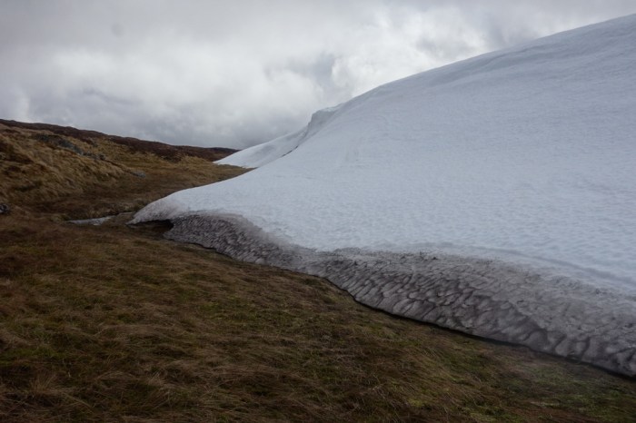 The burn disappears beneath snow