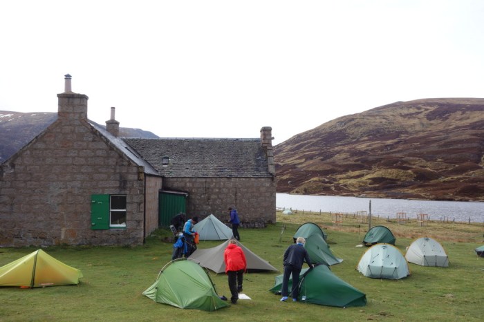 Setting up camp at Lochcallater Lodge