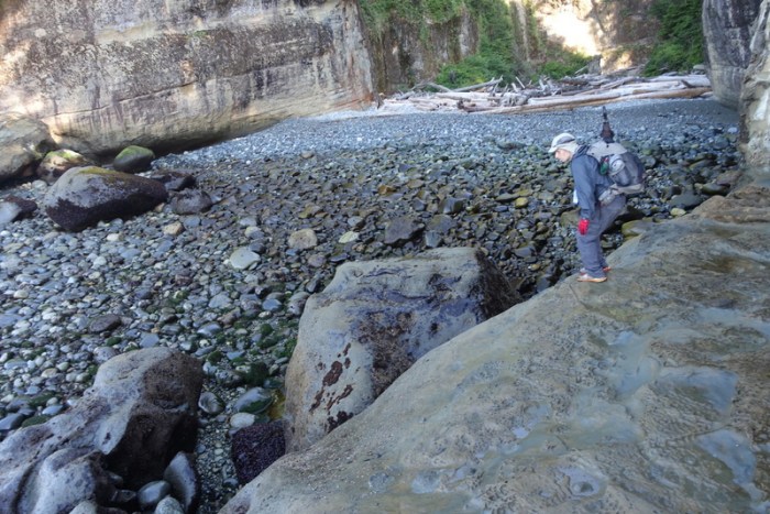 Tricky down-climb to reach the creekbed
