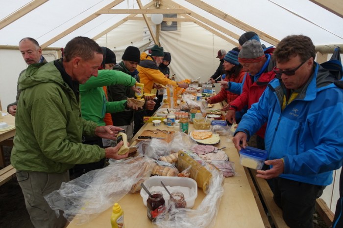 Making lunches in the dinning tent