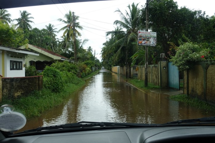 Heavy rain floods roads and houses