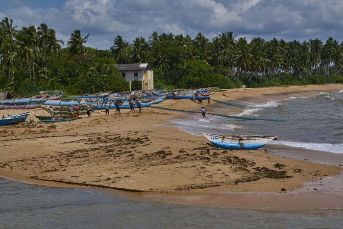 Pulling in a full fishing net