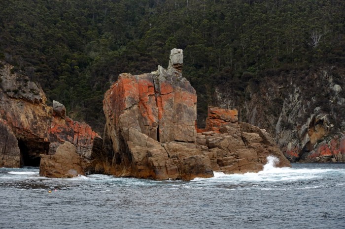 Lichens paint the rocks a bright red