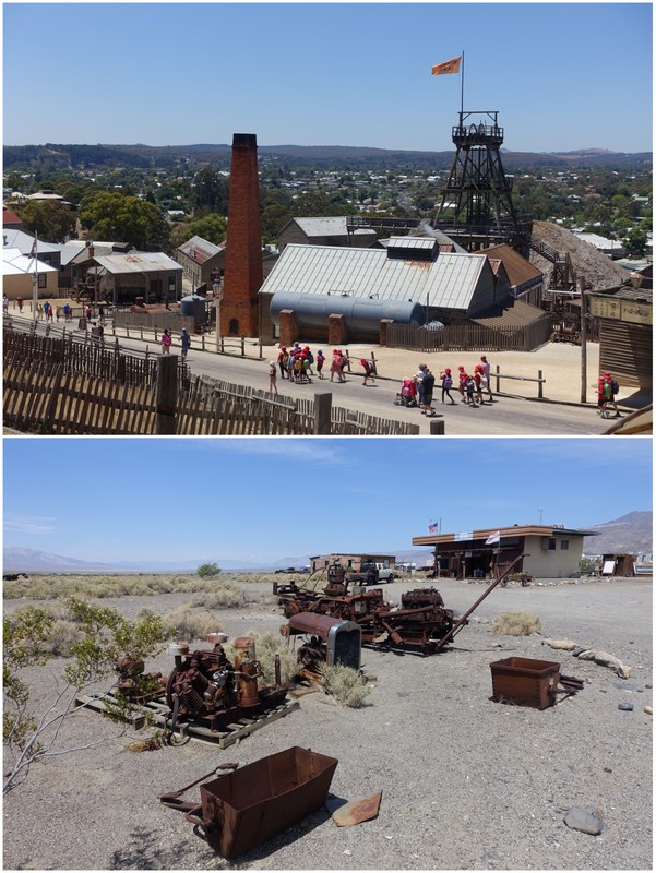 Top - tourists arrive in droves each day at Ballarat, Australia Bottom - little remains of Ballarat, California