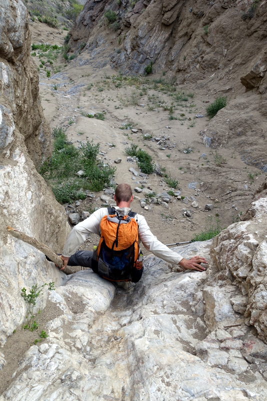 Downclimbing a dryfall