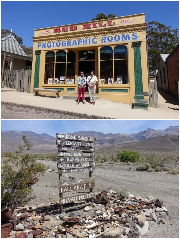 Australia - tourists pose at recreated storefronts California - a signpost in the desert is all that marks this ghost town