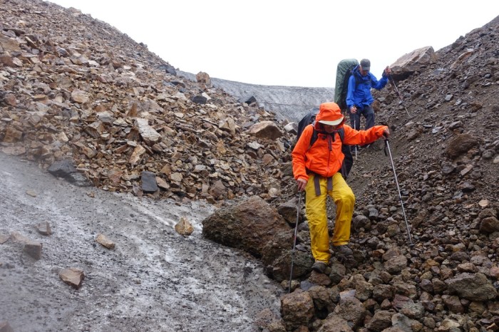 Loose rock, mud, and ice