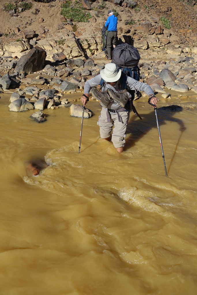 Calder ventures into our first stream crossing