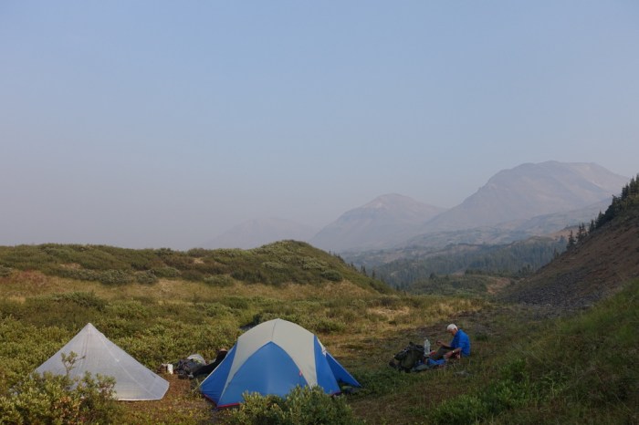 Camping in smoky Raspberry Pass