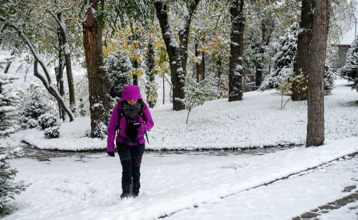 Caught in a snowstorm in Almaty, Kazakhstan